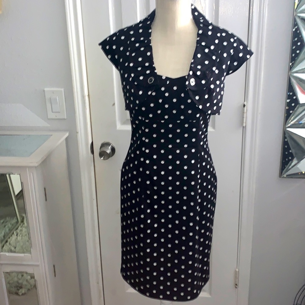 Navy w/fuschia polka dot dress w/ shell size 2
